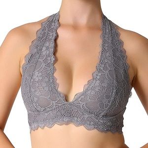 Free People Galloon Lace Halter Bralette Sz XS NWT Graphite